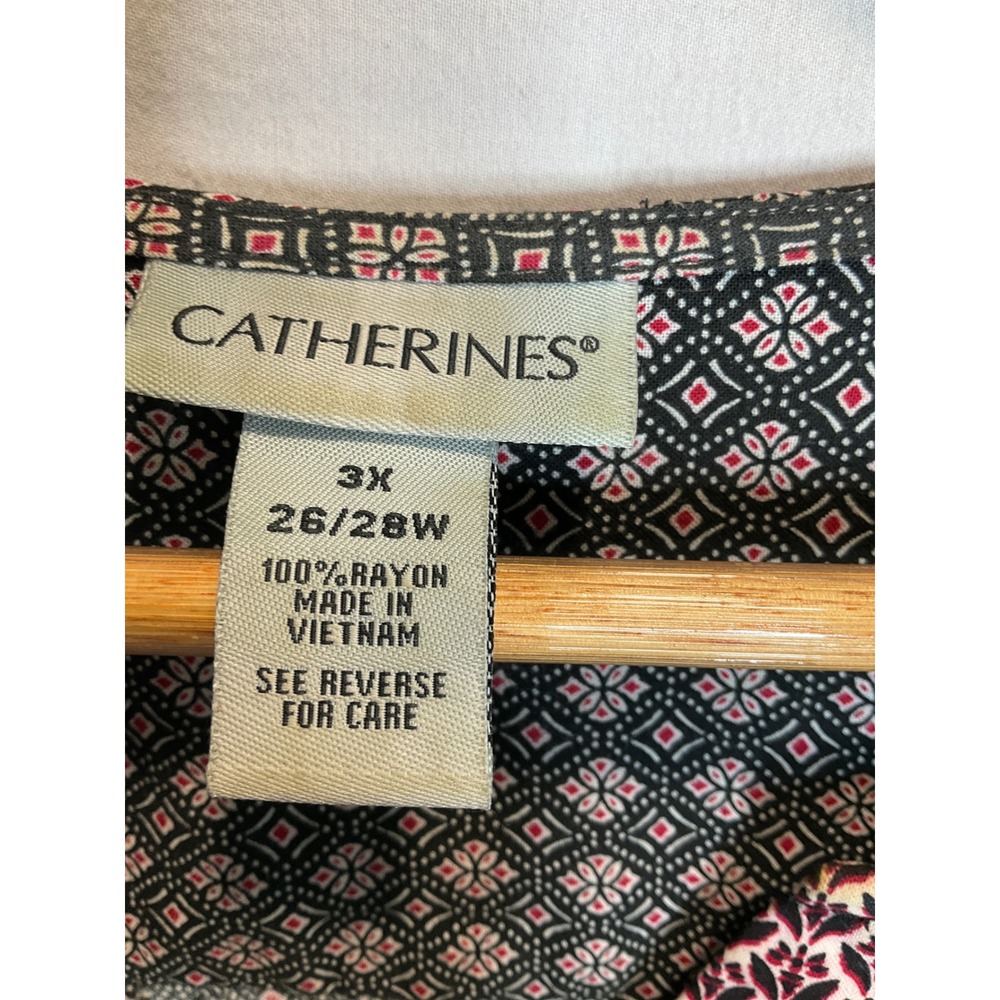 Catherines Tunic Blouse Black Red Popover Boho‎ Peasant Block Print Career 3XL - Picture 3 of 5